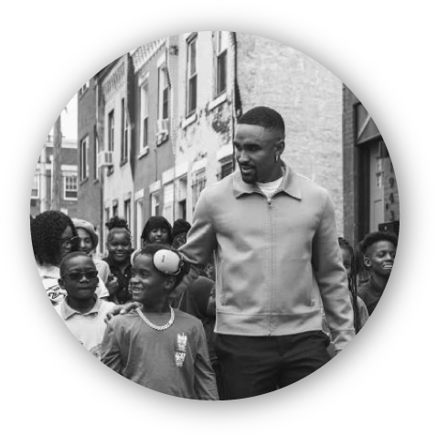 Man on the street with children