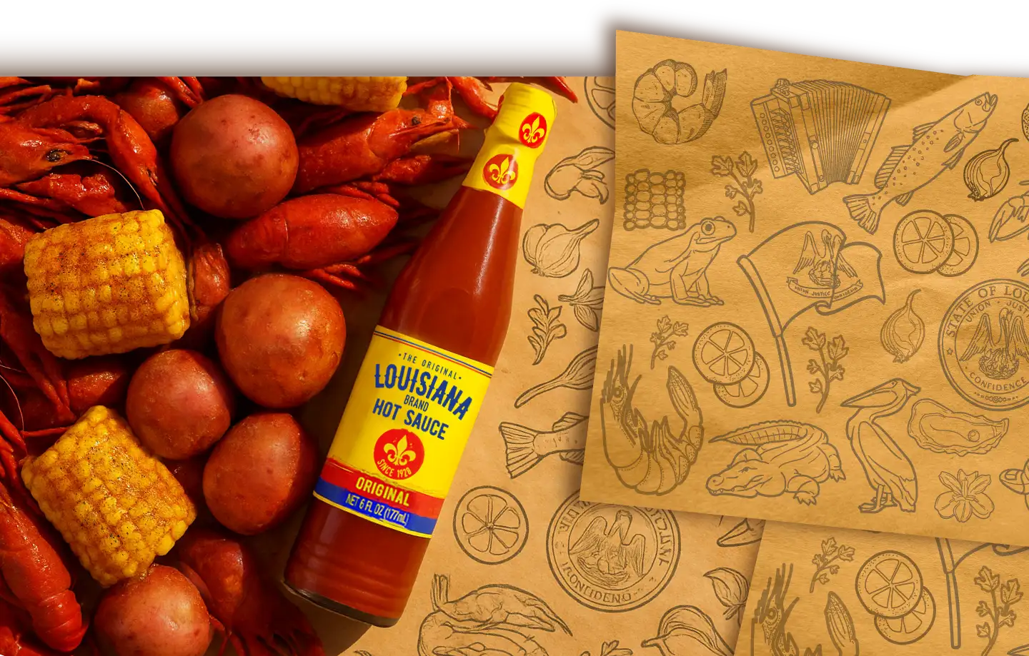Decorative background of craw dads in butcher paper
