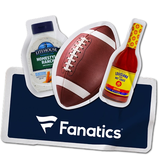 Louisiana Hot Sauce, Litehouse Homestyle Ranch, Fanatics, and a football stickers