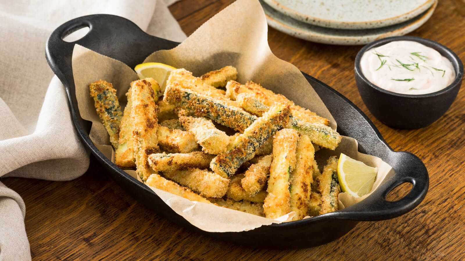Zucchini Fries with Spicy Dip Louisiana Hot Sauce