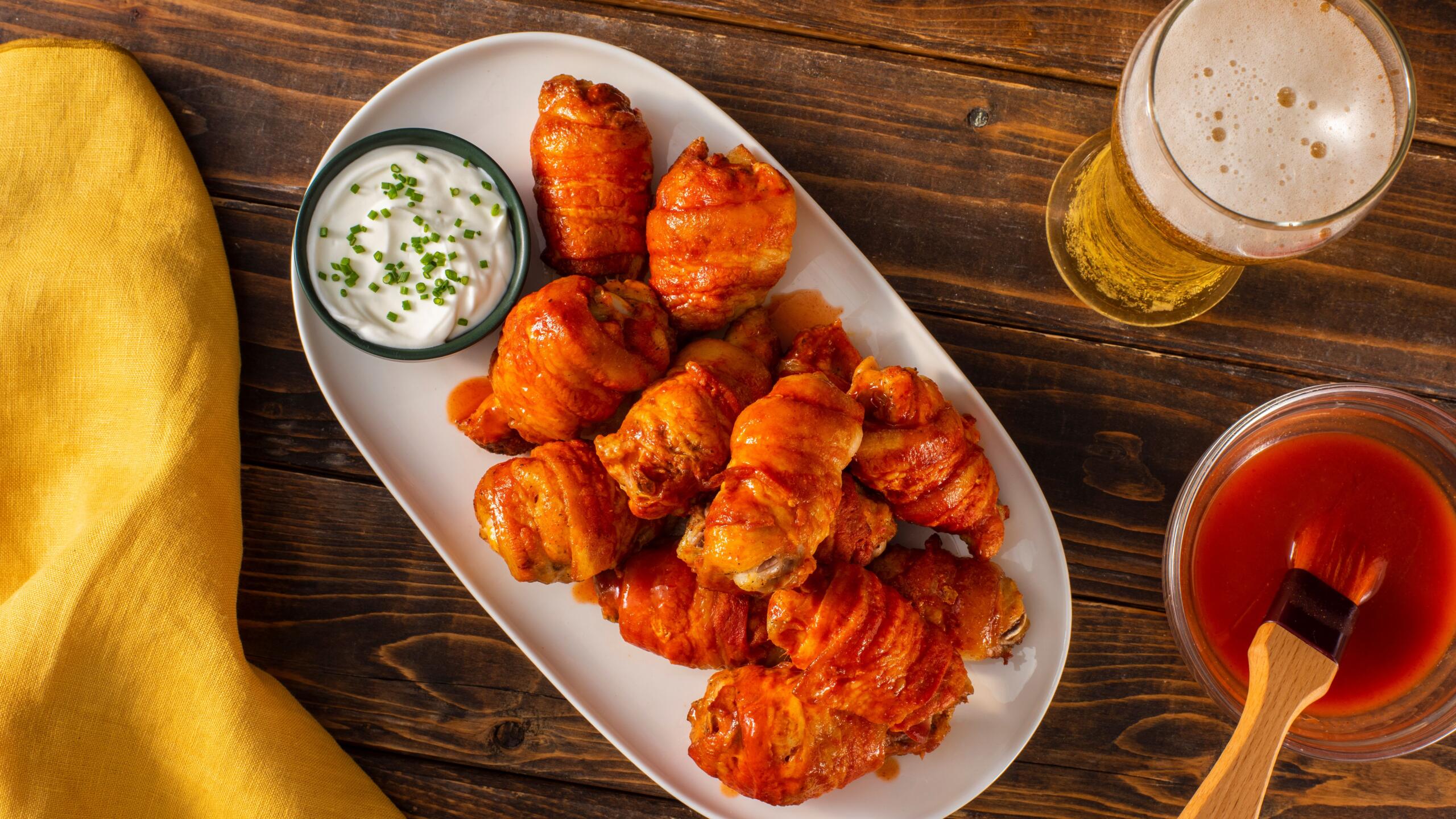 Spicy Bacon Wrapped Wings Louisiana Hot Sauce