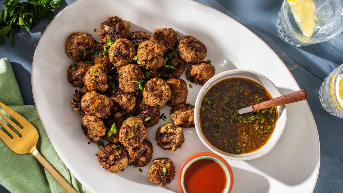 Grilled Meatballs with Spicy Chimichurri