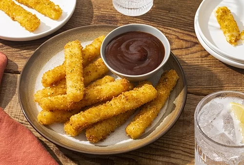 Mozzarella Sticks with Spicy Cajun BBQ Dip